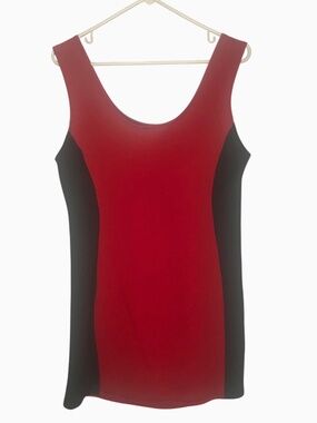 Red Black Colorblock Bodycon Dress Sleeveless Stretch Fitted XL/Shirt-Dress